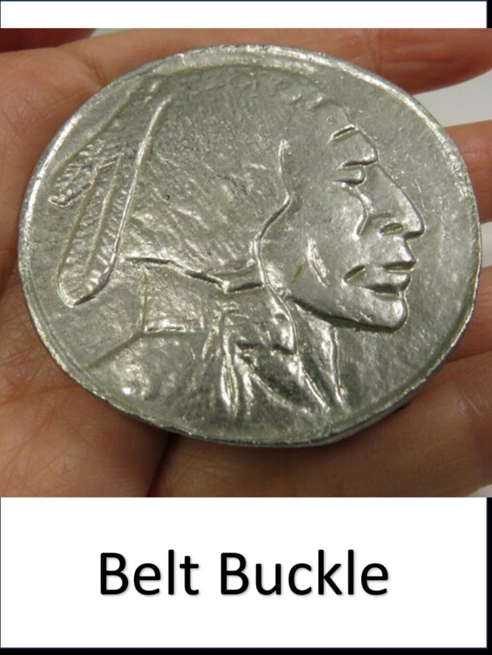 "Buffalo Nickel" "Coin" Metal Native American Belt Buckle bright silver